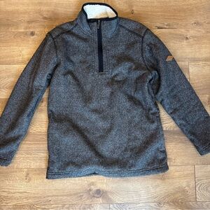 Orvis Black Gray Sherpa Lined 1/4 Zip Pullover Men's Small with Pockets
